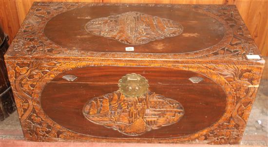 Carved camphorwood Chinese trunk